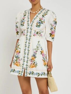 Farm Rio Sweet Bloom Dreamscape Puff Sleeve Mini Dress